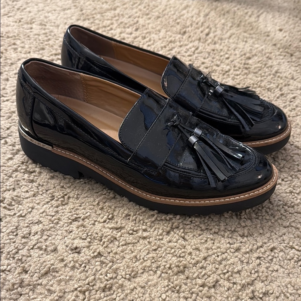 Black Patent Leather Loafers with Tassels